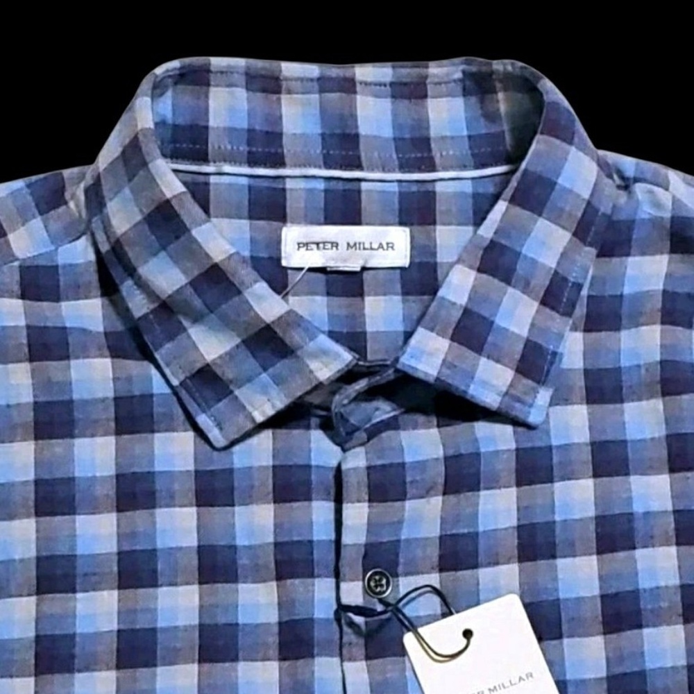 NEW Peter Millar Crown Men's Blue Plaid 2XL Cotton Sport L/S Shirt $160